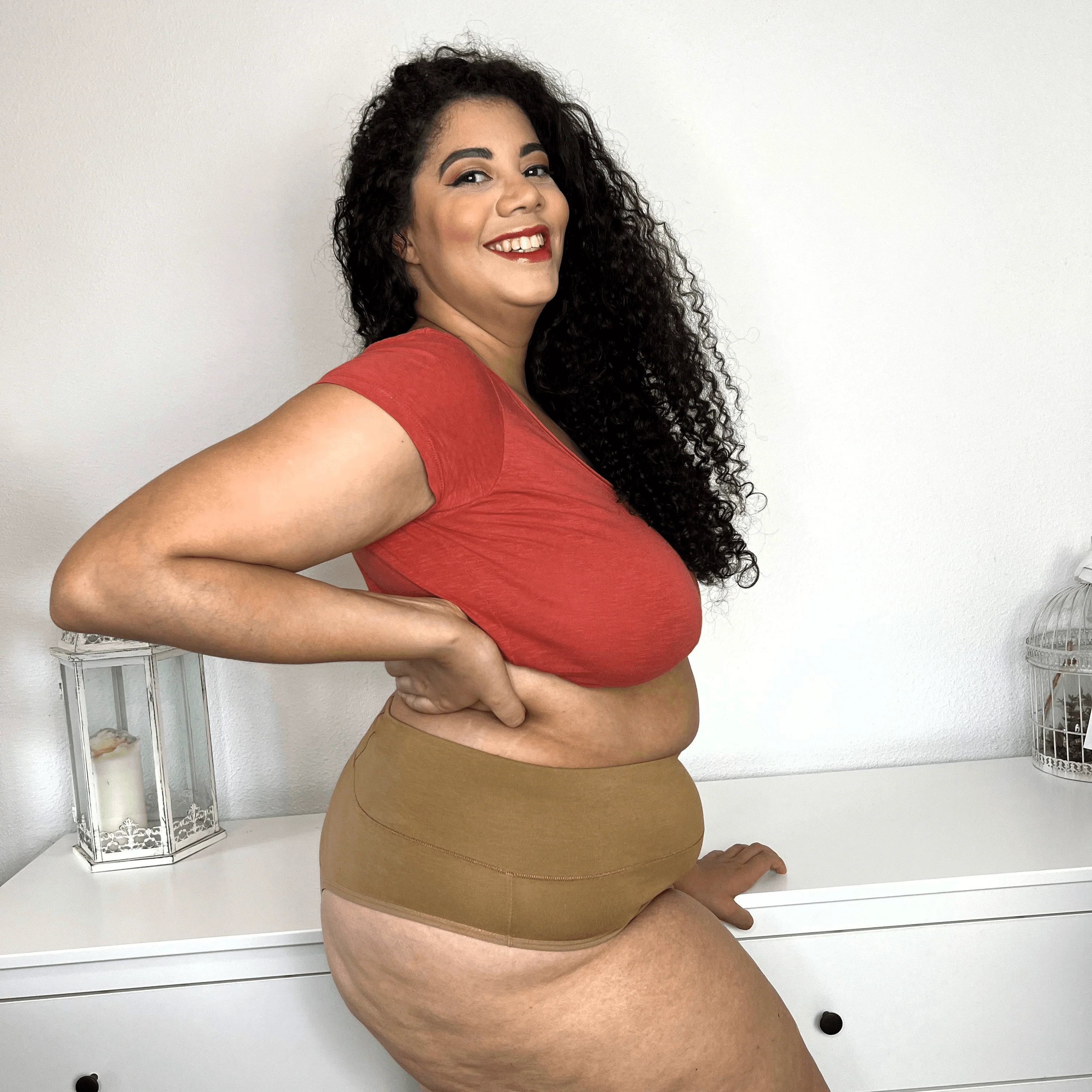 Organic Cotton Cheeky High Leg Panties - Caramel - Image 10