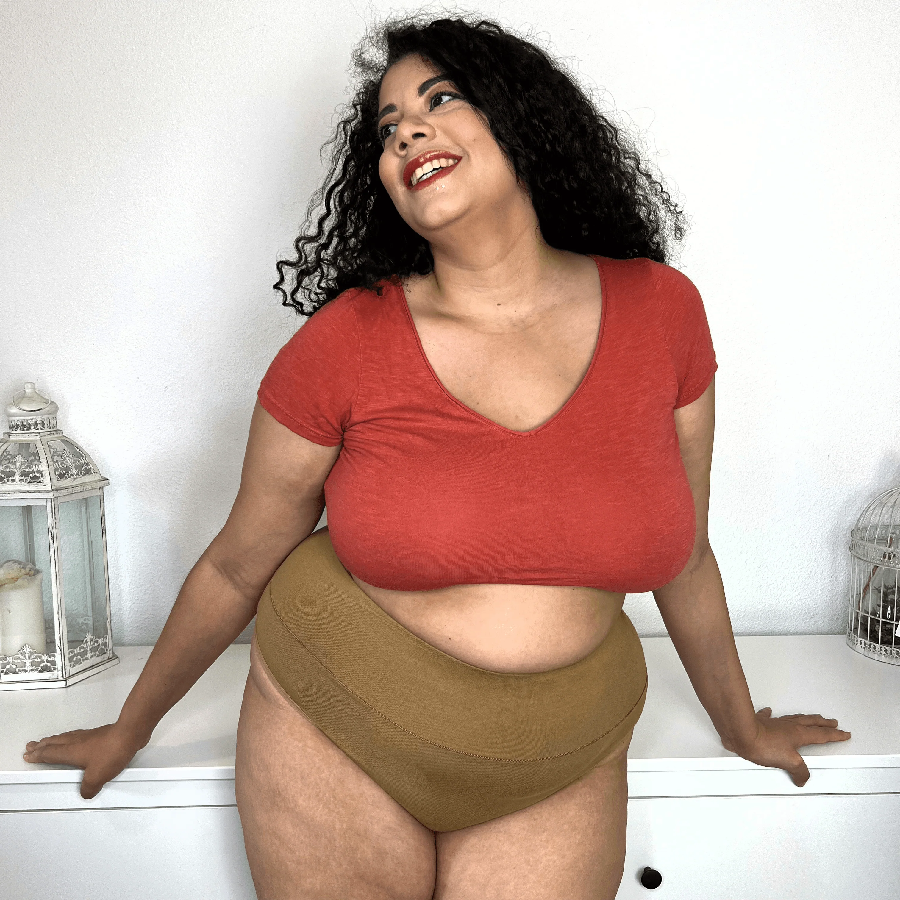 Organic Cotton Cheeky High Leg Panties - Caramel - Image 6