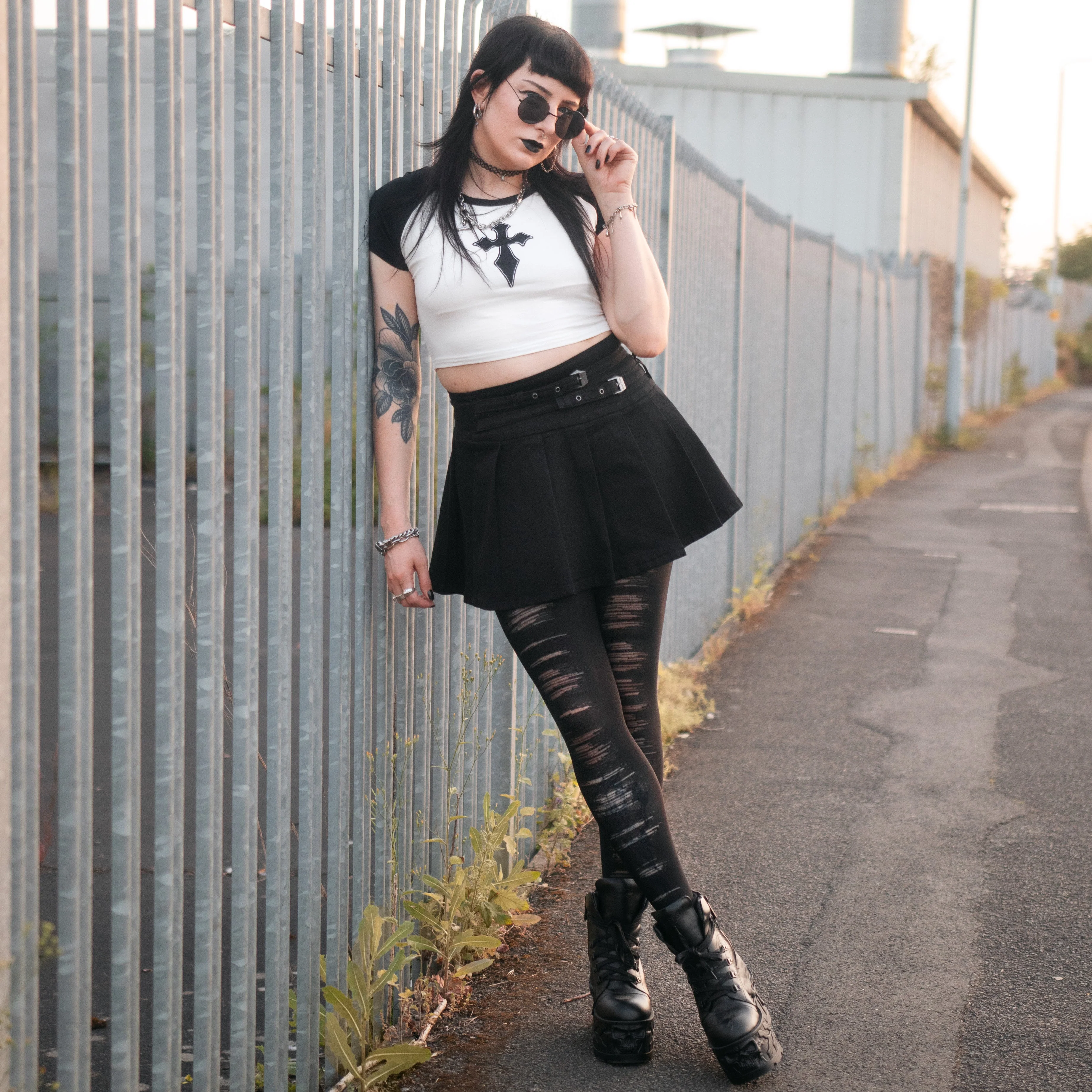 Mixed Denier Tights - Torn - Black - Image 5