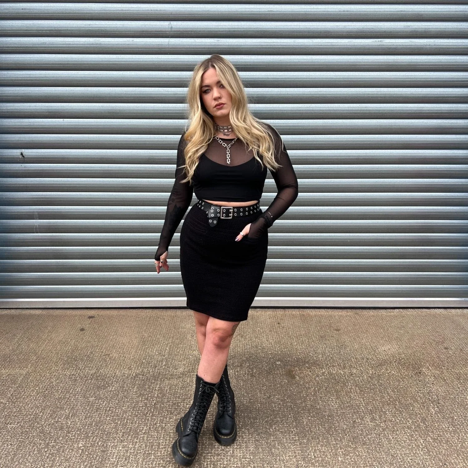 Cropped Mesh Top - Black - Image 17