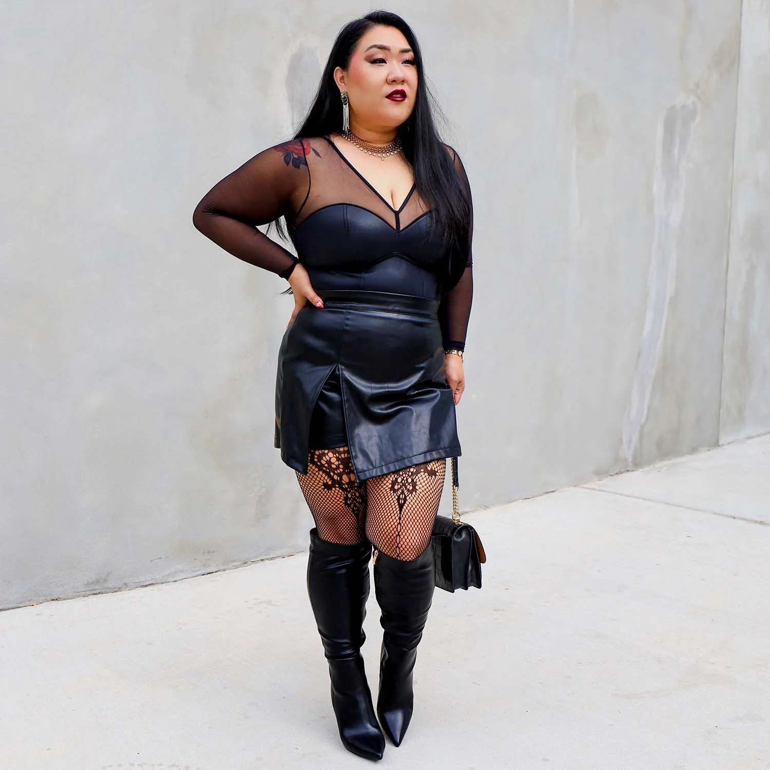 Siren Faux Leather Bodysuit - Black - Image 12