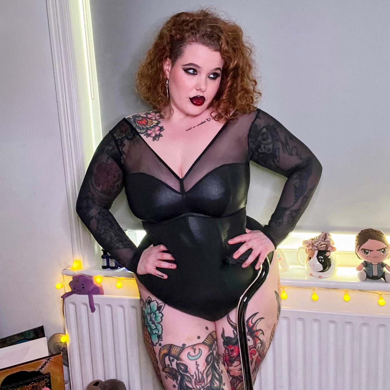 Siren Faux Leather Bodysuit - Black - Image 5