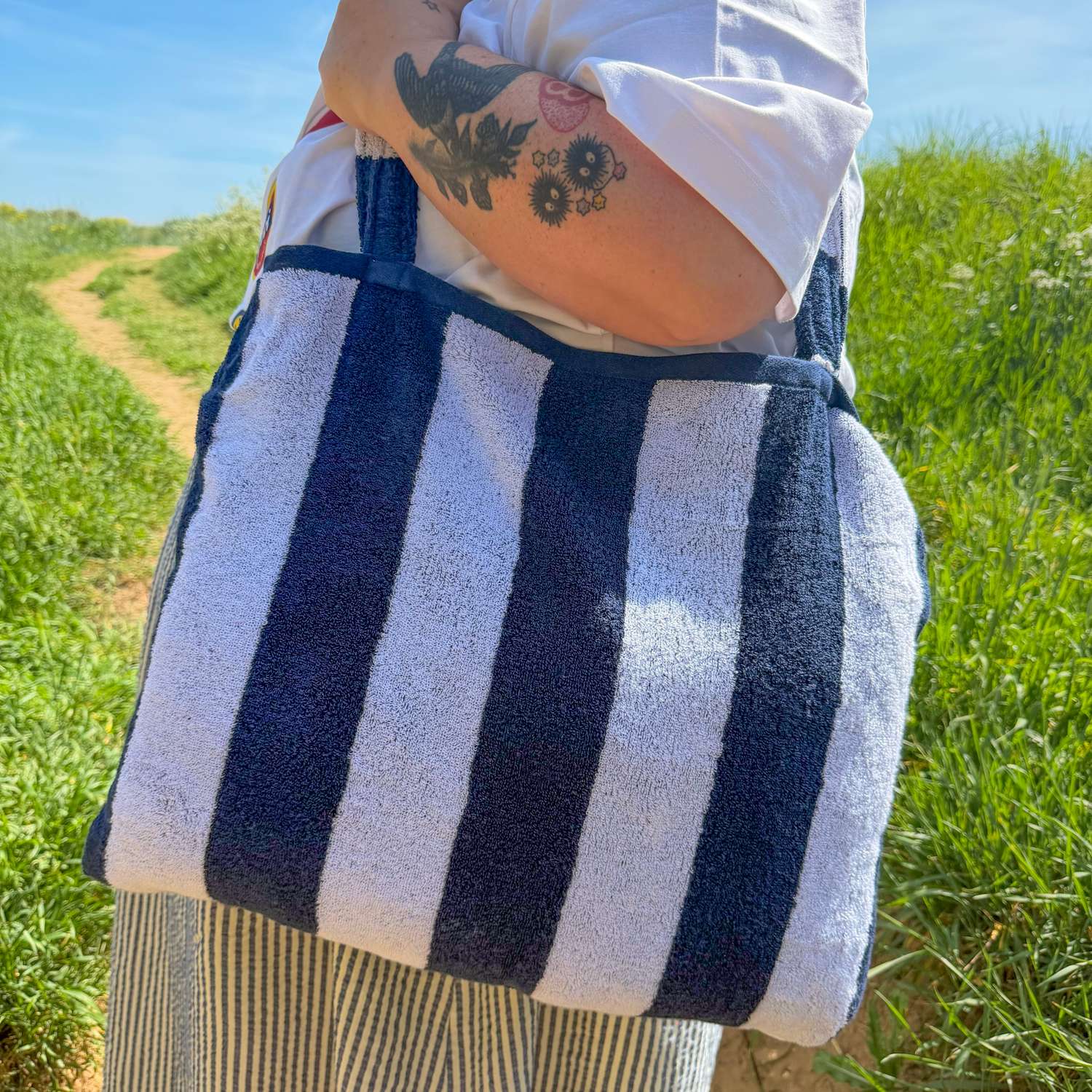 2-in-1 Beach Towel Bag - Navy and White Stripe - Image 13